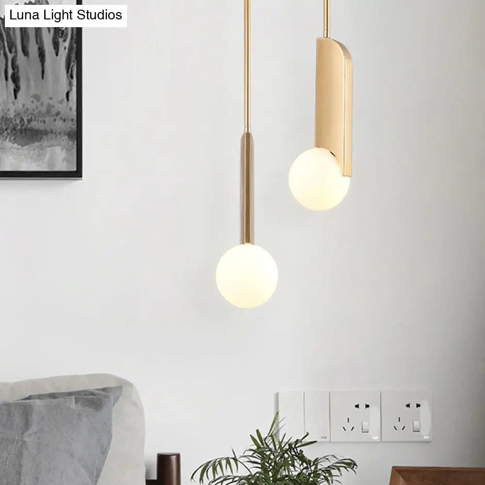 Postmodern Cream Glass Ball Pendant Lamp With Gold Suspension - Dining Table Lighting