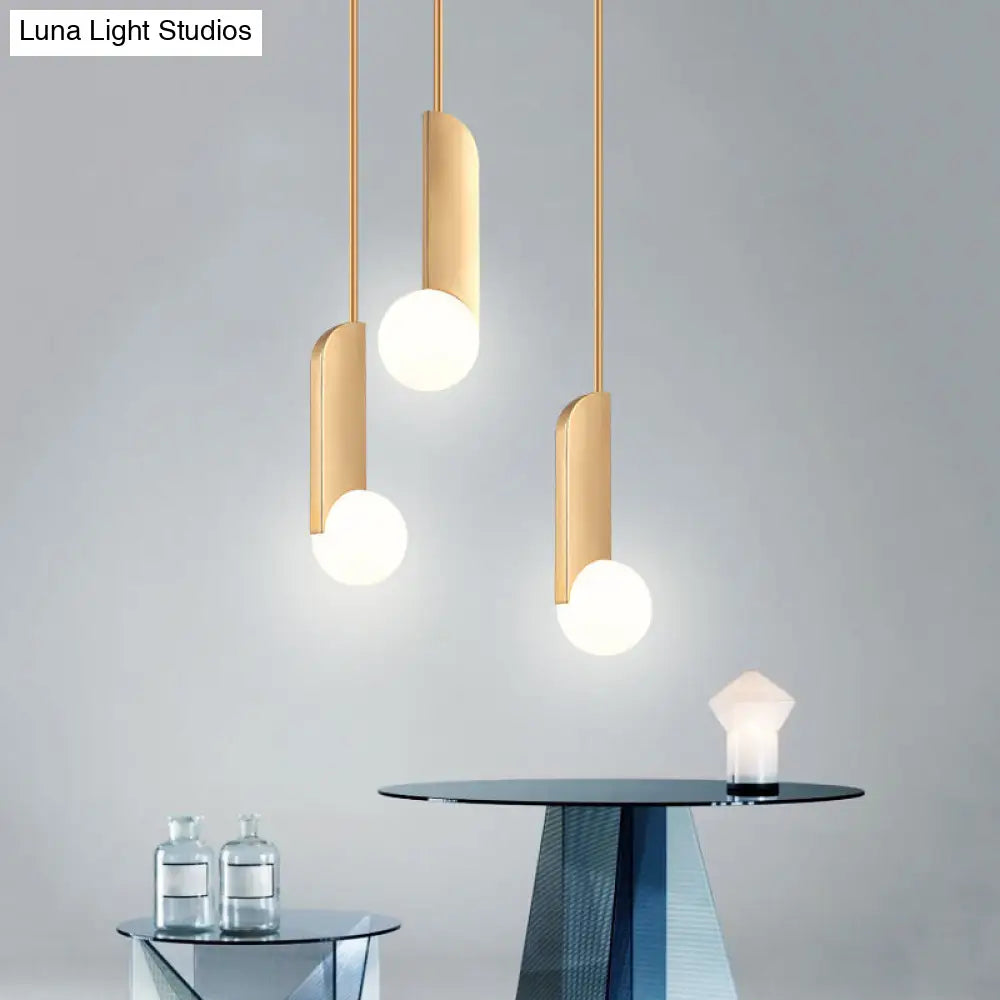 Stylish Cream Glass Ball Pendant Lamp With Gold Finish - Modern Dining Table Suspension Light