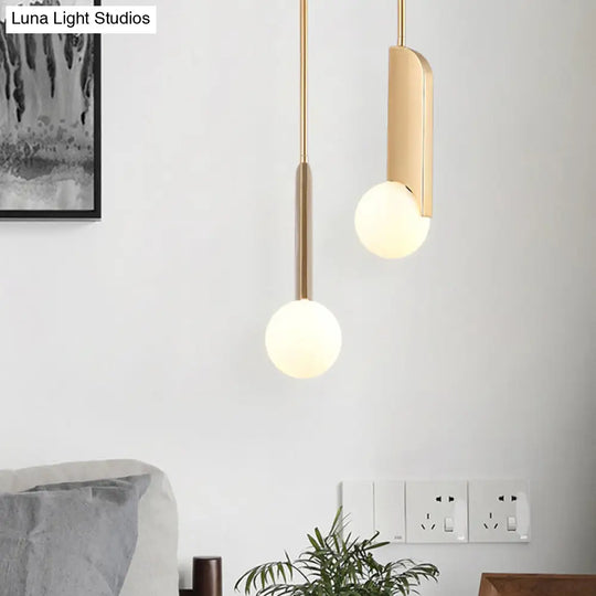 Stylish Cream Glass Ball Pendant Lamp With Gold Finish - Modern Dining Table Suspension Light