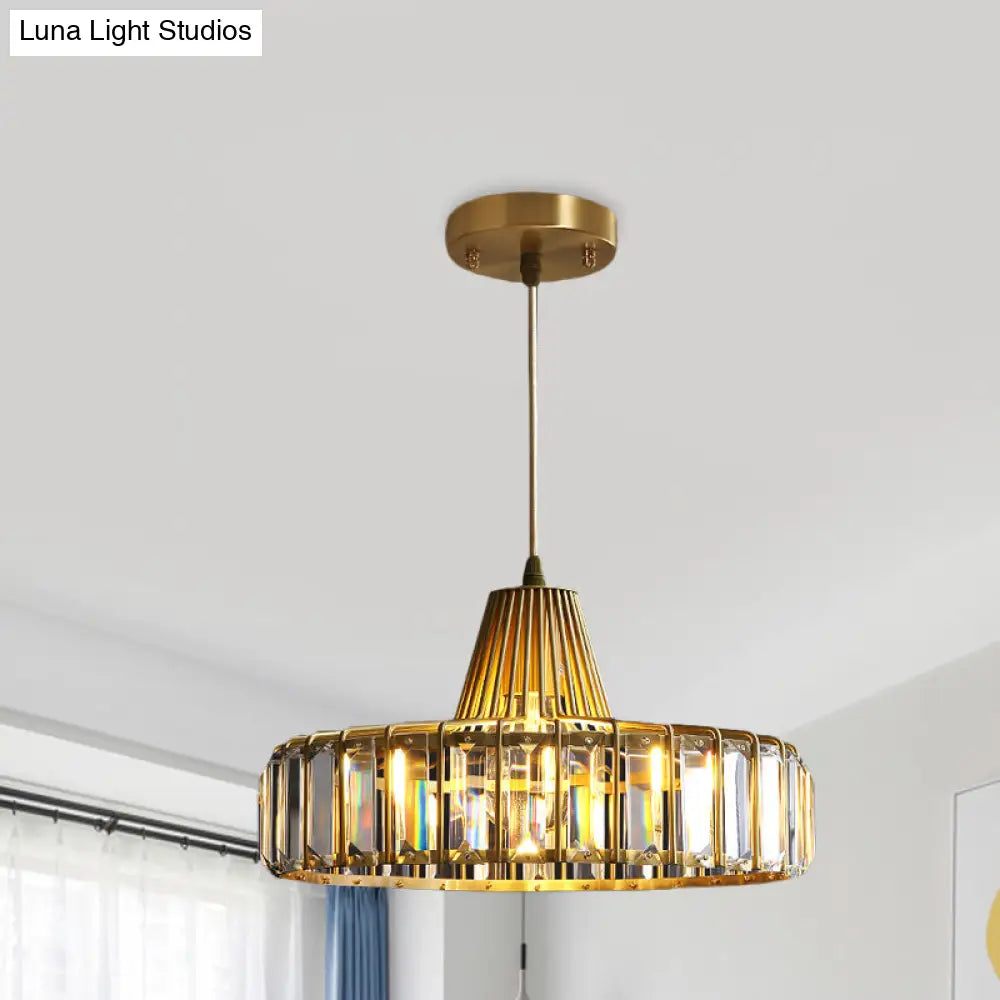 Postmodern Crystal 1-Light Gold Hat Pendant For Dining Room Ceiling