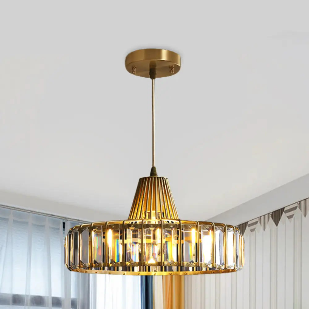 Postmodern Crystal 1-Light Gold Hat Pendant For Dining Room Ceiling