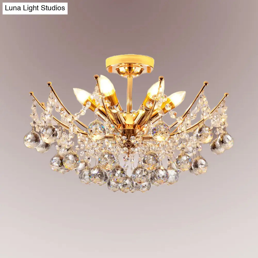 Postmodern Crystal Ball Ceiling Light Fixture - Chrome/Clear/Cognac 4 Lights Semi Flush Mount