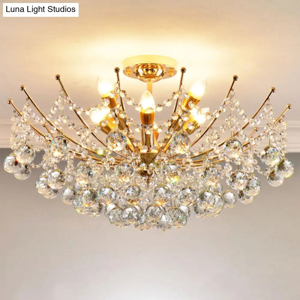 Postmodern Crystal Ball Ceiling Light Fixture - Chrome/Clear/Cognac 4 Lights Semi Flush Mount
