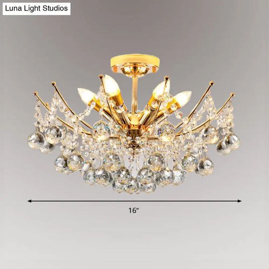 Postmodern Crystal Ball Ceiling Light Fixture - Chrome/Clear/Cognac 4 Lights Semi Flush Mount