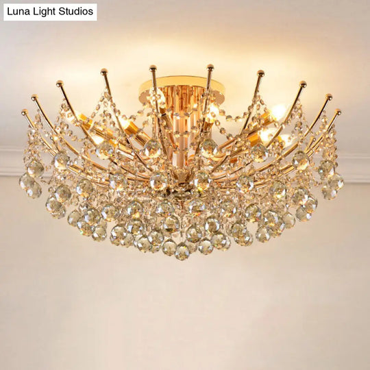 Postmodern Crystal Ball Ceiling Light Fixture - Chrome/Clear/Cognac 4 Lights Semi Flush Mount Cognac