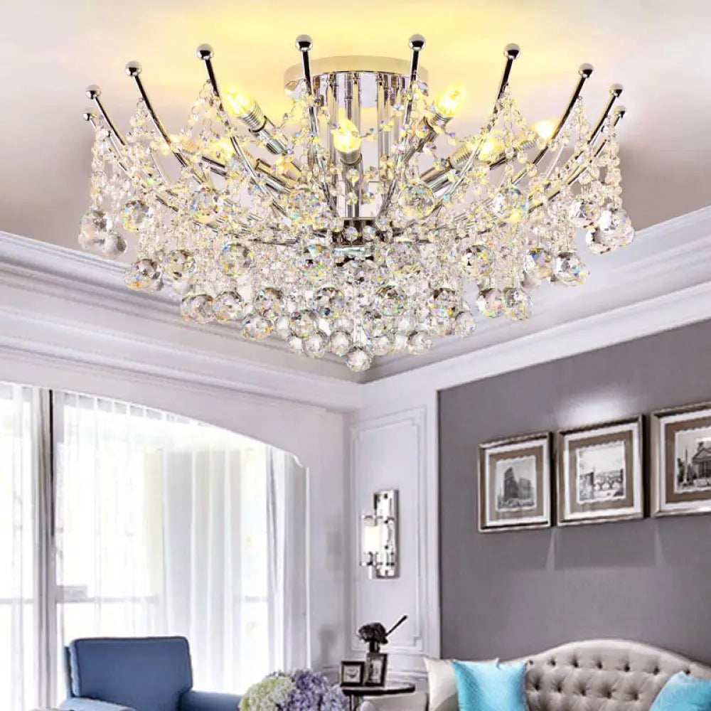 Postmodern Crystal Ball Ceiling Light Fixture - Chrome/Clear/Cognac 4 Lights Semi Flush Mount Chrome