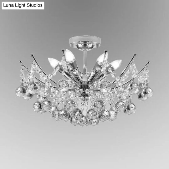 Postmodern Crystal Ball Ceiling Light Fixture - Chrome/Clear/Cognac 4 Lights Semi Flush Mount