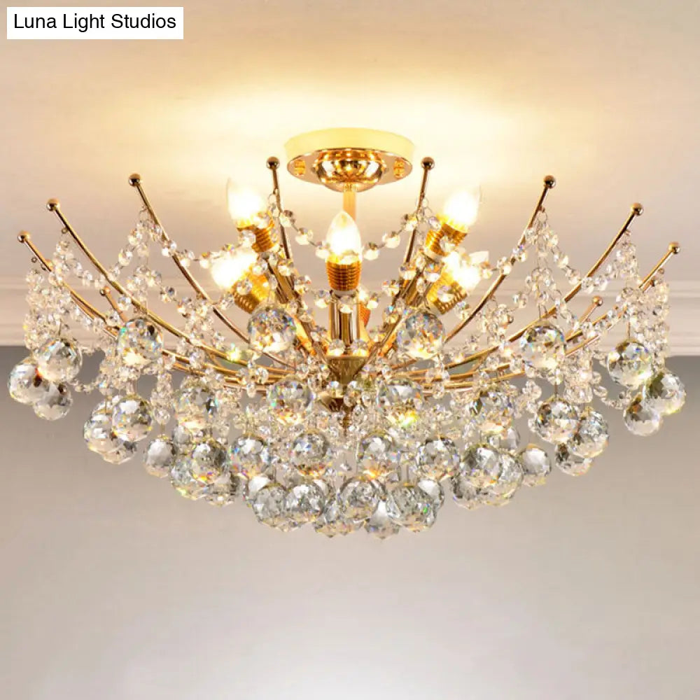 Postmodern Crystal Ball Ceiling Light Fixture - Chrome/Clear/Cognac 4 Lights Semi Flush Mount