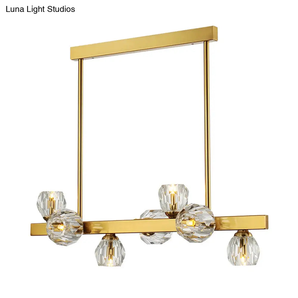 Postmodern Crystal Ball Pendant - Gold Branch Design | 7-Light Island Lighting For Dining Room