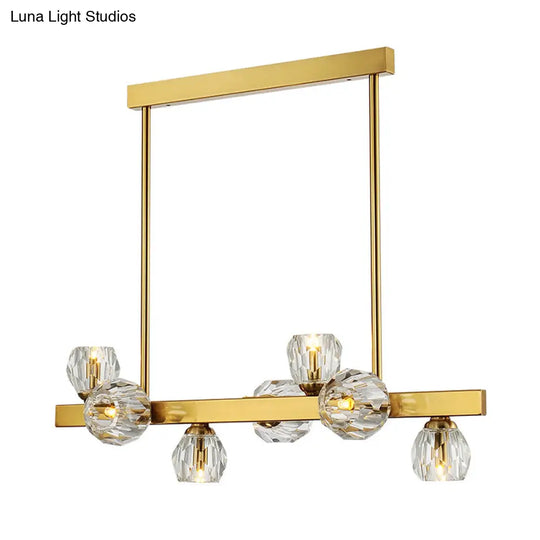 Postmodern Crystal Ball Pendant - Gold Branch Design | 7-Light Island Lighting For Dining Room