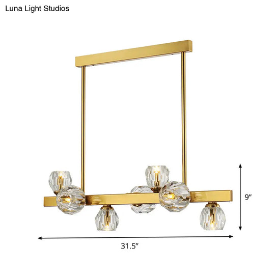 Postmodern Crystal Ball Pendant - Gold Branch Design | 7-Light Island Lighting For Dining Room