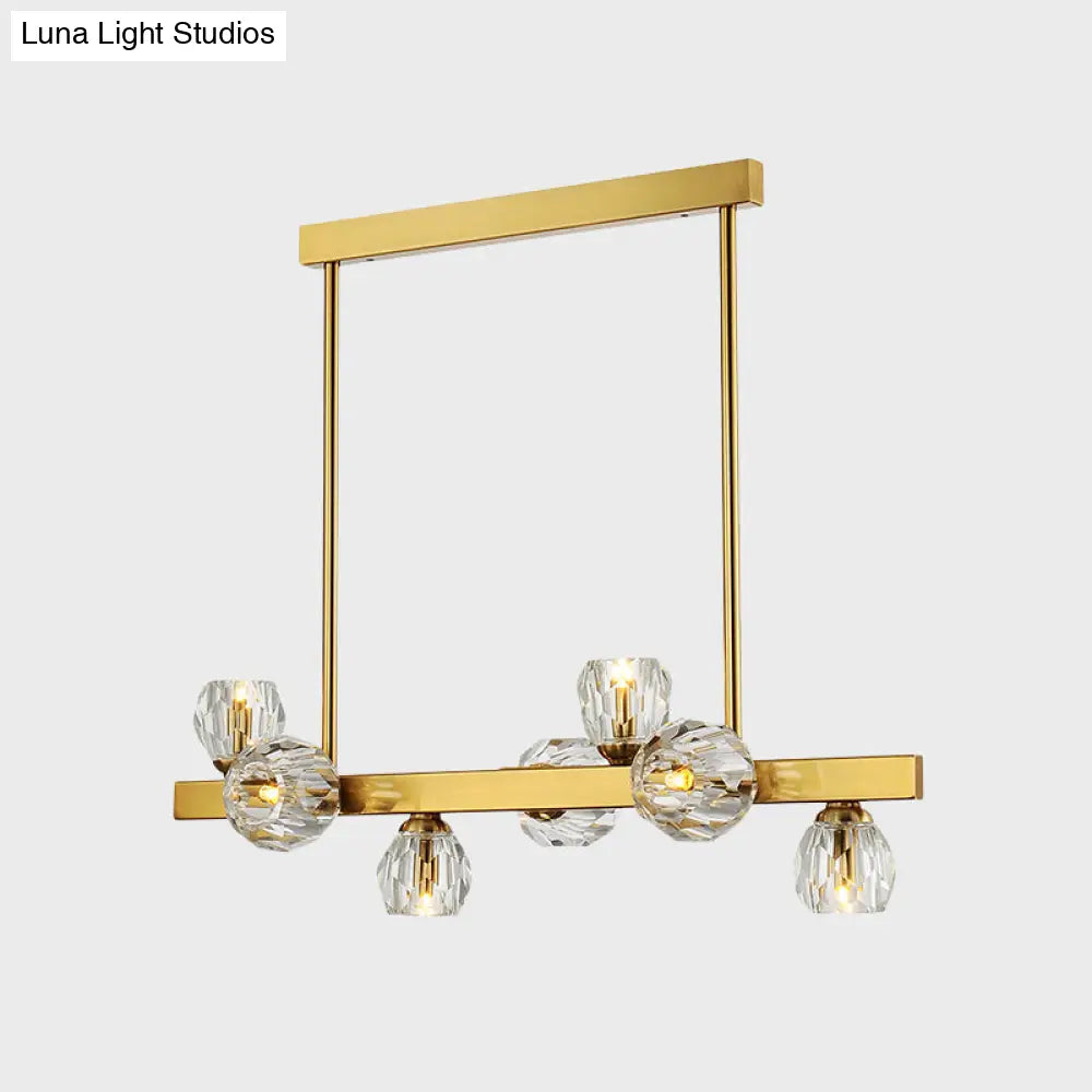 Postmodern Crystal Ball Pendant - Gold Branch Design | 7-Light Island Lighting For Dining Room