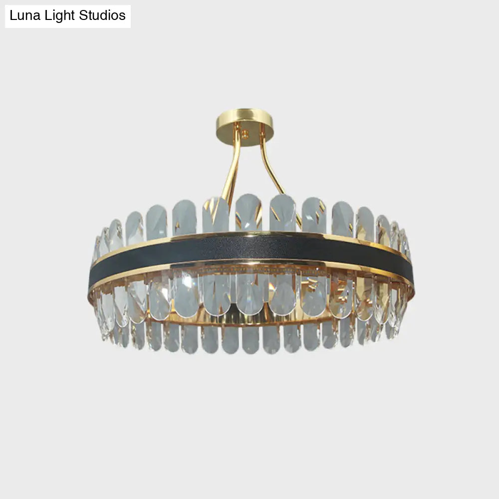 Postmodern Crystal Black And Gold Led Ceiling Mount Lamp For Circular Restaurants