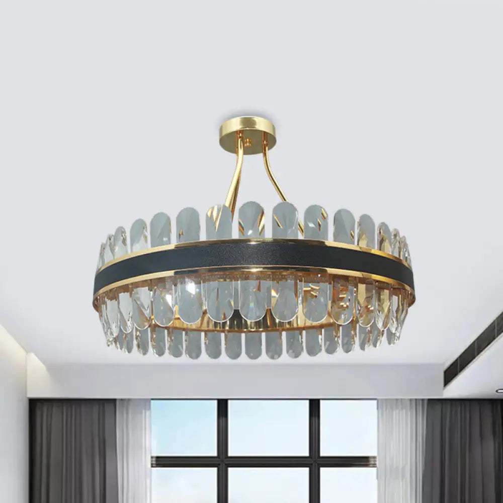 Postmodern Crystal Black And Gold Led Ceiling Mount Lamp For Circular Restaurants Black-Gold