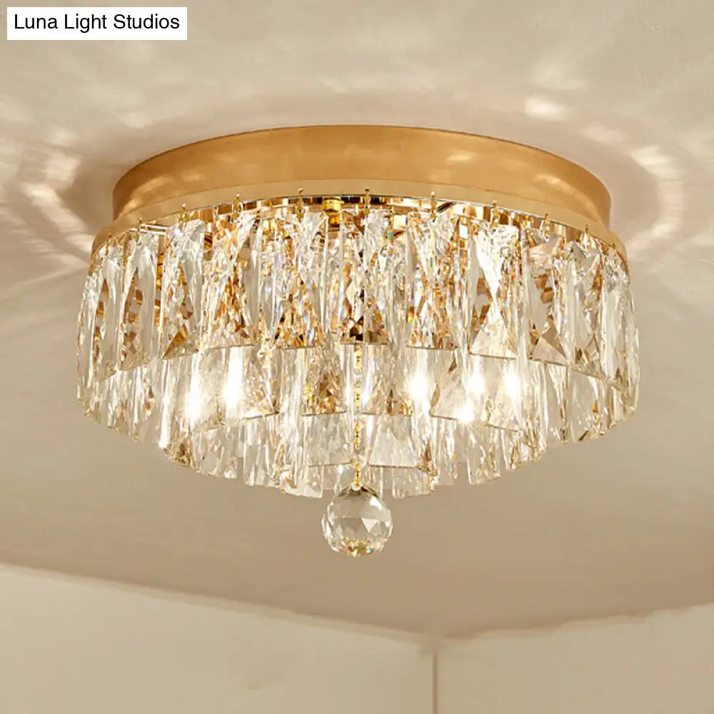 Postmodern Crystal Block Flush Mount Light Fixture - Two Heads Gold Finish