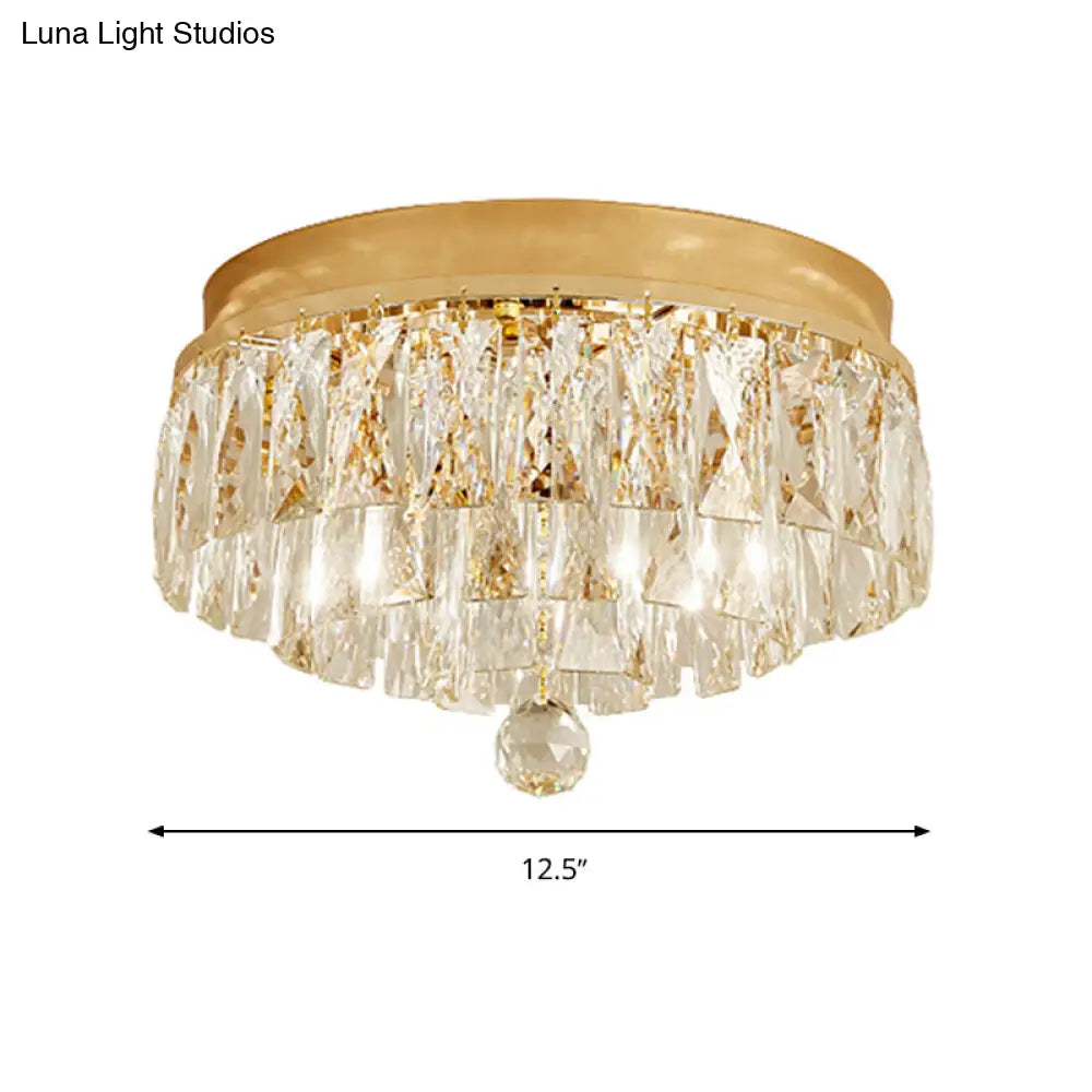 Postmodern Crystal Block Flush Mount Light Fixture - Two Heads Gold Finish