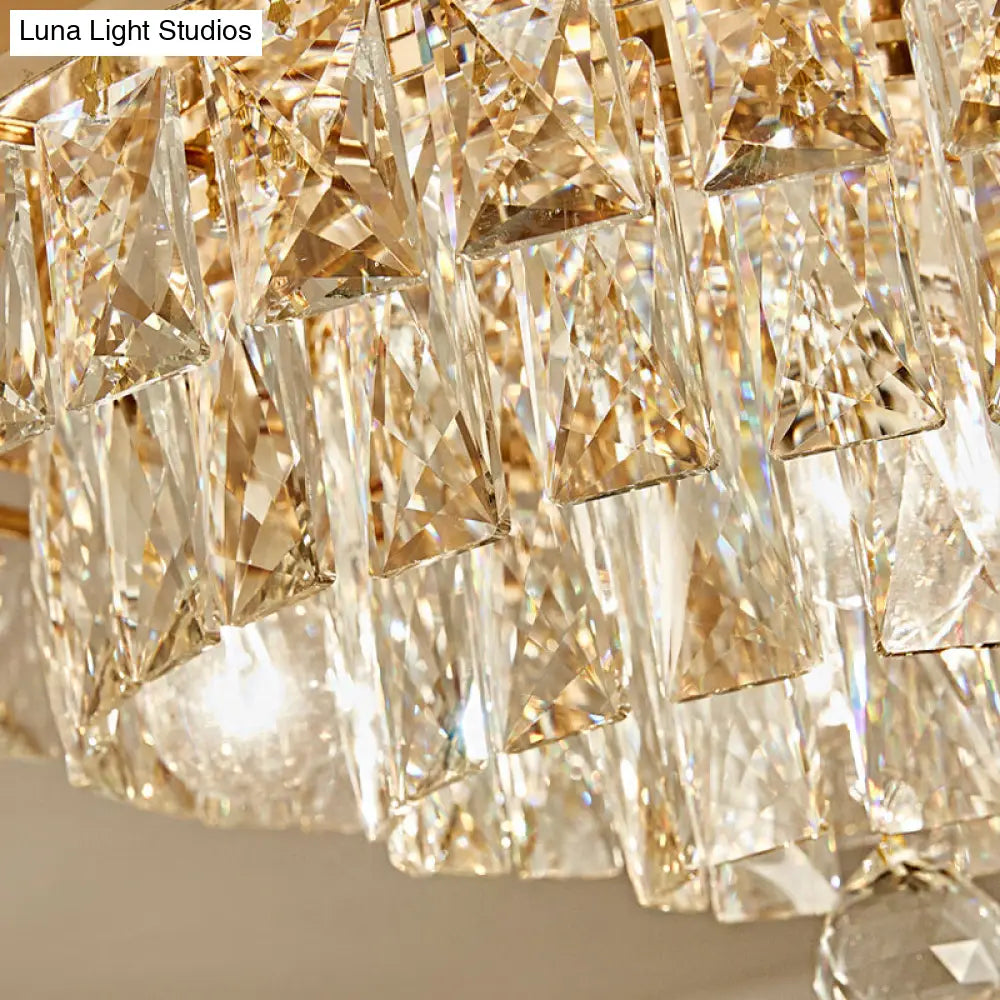 Postmodern Crystal Block Flush Mount Light Fixture - Two Heads Gold Finish