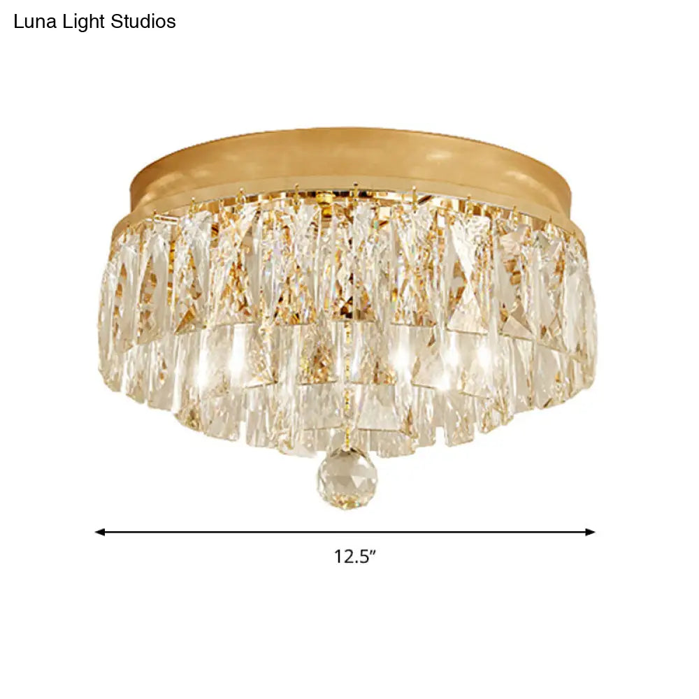 Postmodern Crystal Block Flush Mount Light Fixture - Two Heads Gold Finish