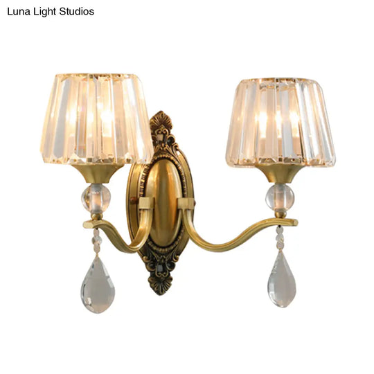 Postmodern Crystal Block Wall Mount Light Sconce In Brass - 1/2 Lights For Living Room