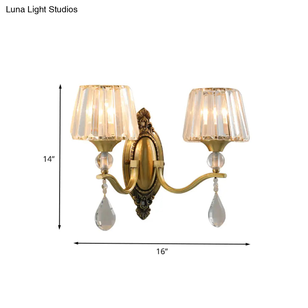 Postmodern Crystal Block Wall Mount Light Sconce In Brass - 1/2 Lights For Living Room