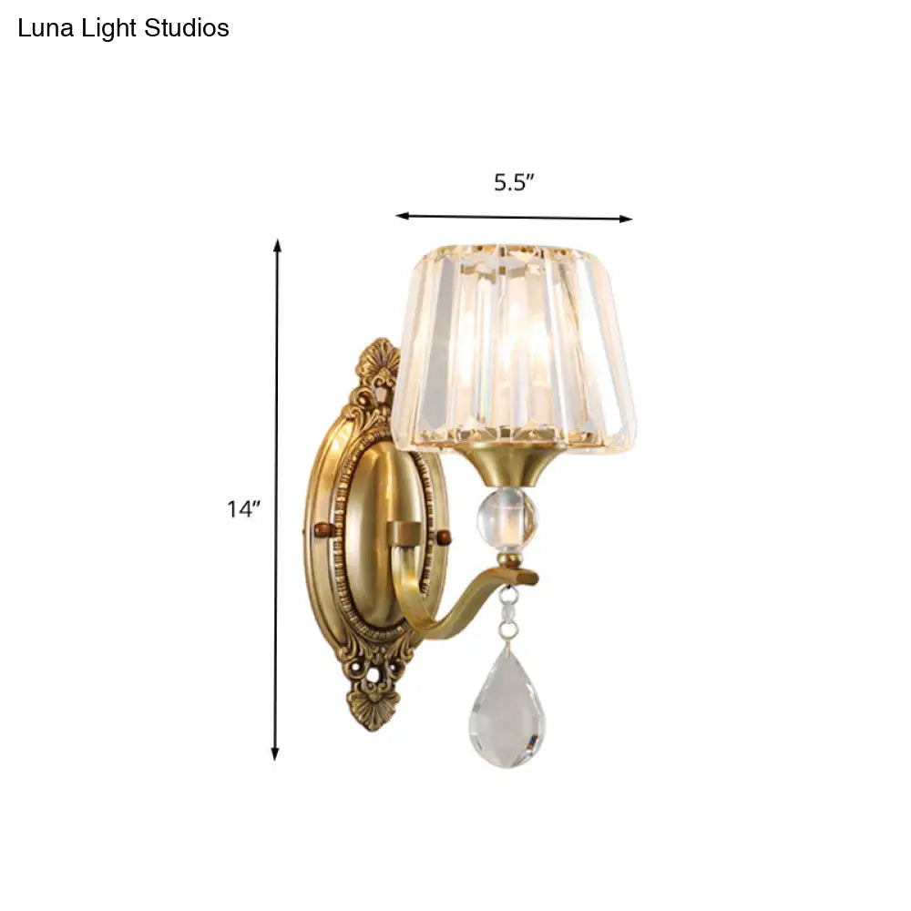 Postmodern Crystal Block Wall Mount Light Sconce In Brass - 1/2 Lights For Living Room