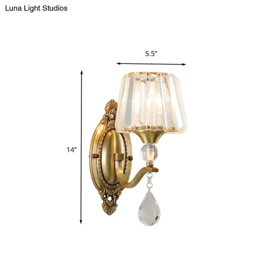 Postmodern Crystal Block Wall Mount Light Sconce In Brass - 1/2 Lights For Living Room