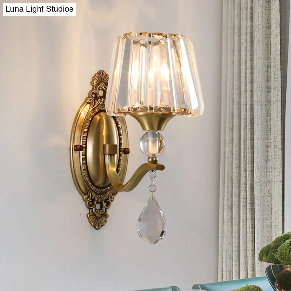 Postmodern Crystal Block Wall Mount Light Sconce In Brass - 1/2 Lights For Living Room