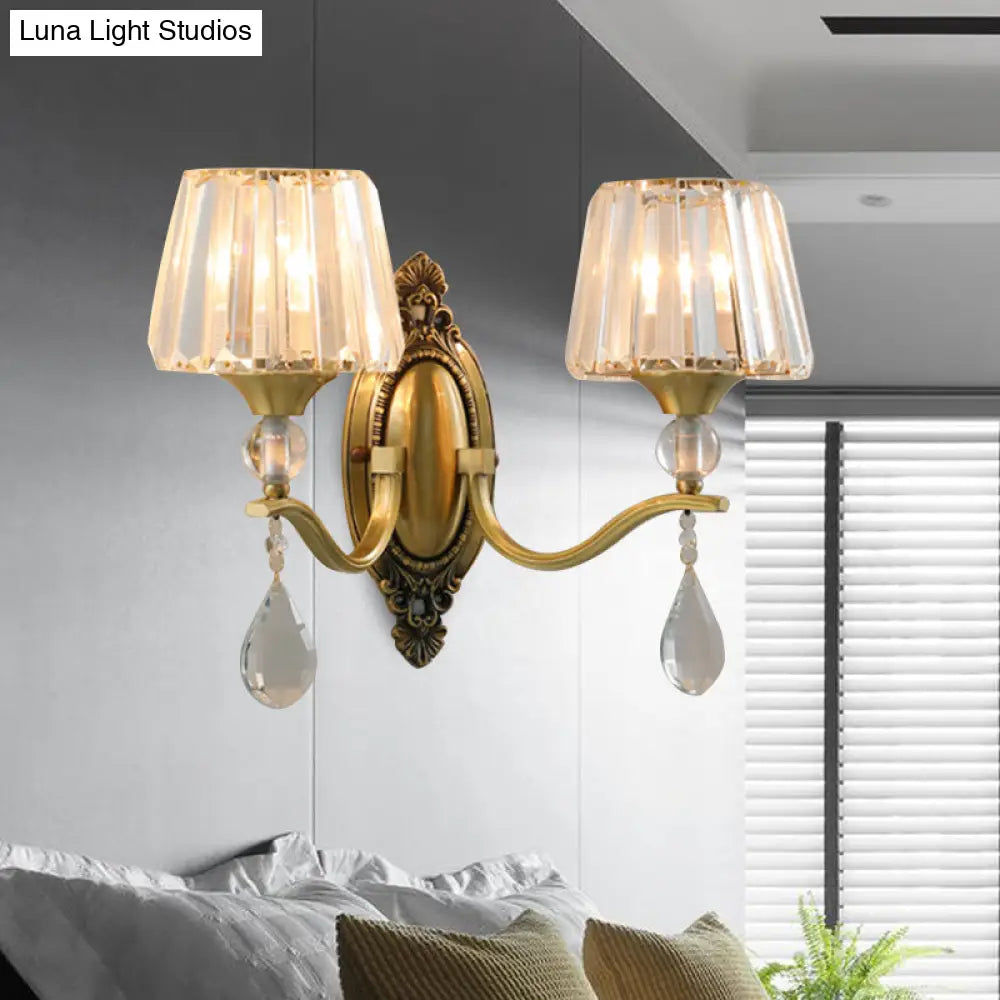 Postmodern Crystal Block Wall Mount Light Sconce In Brass - 1/2 Lights For Living Room