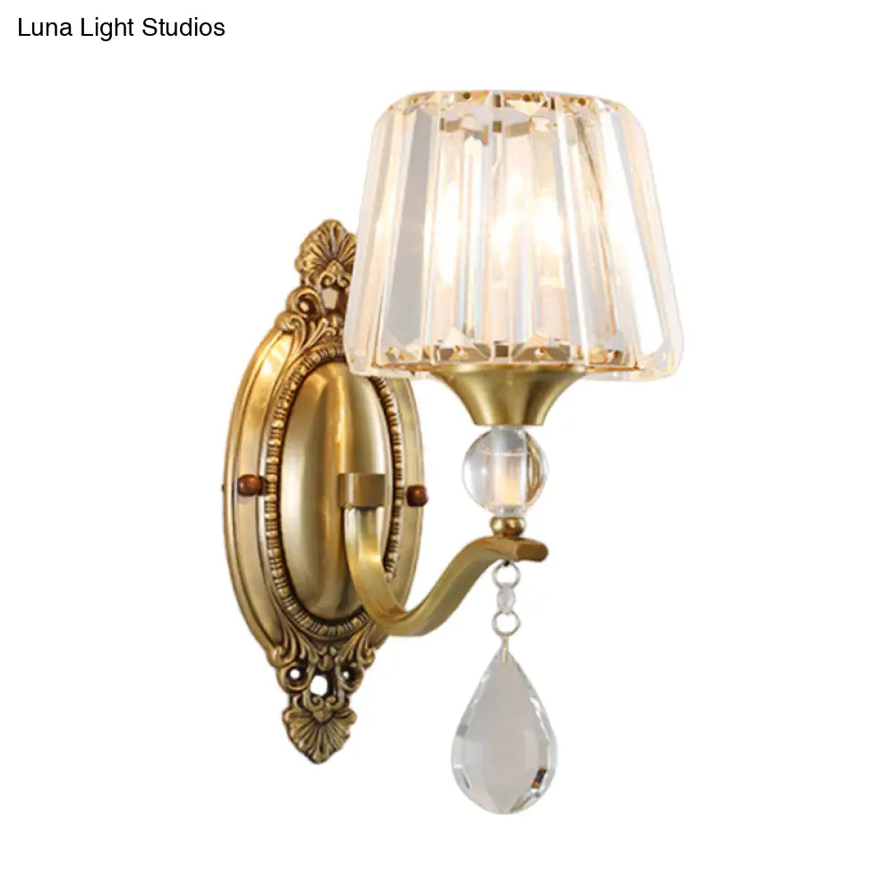 Postmodern Crystal Block Wall Mount Light Sconce In Brass - 1/2 Lights For Living Room