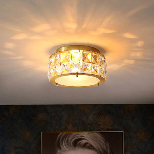 Postmodern Crystal Ceiling Light With Beveled Brass Finish - 2 - Light Bedroom Flush Mount