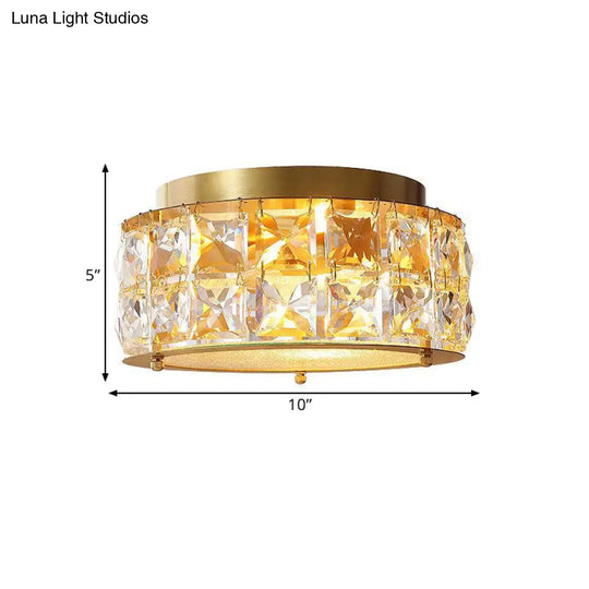 Postmodern Crystal Ceiling Light With Beveled Brass Finish - 2-Light Bedroom Flush Mount