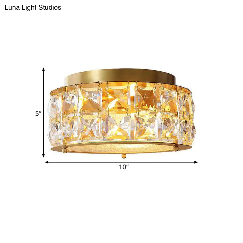 Postmodern Crystal Ceiling Light With Beveled Brass Finish - 2 - Light Bedroom Flush Mount