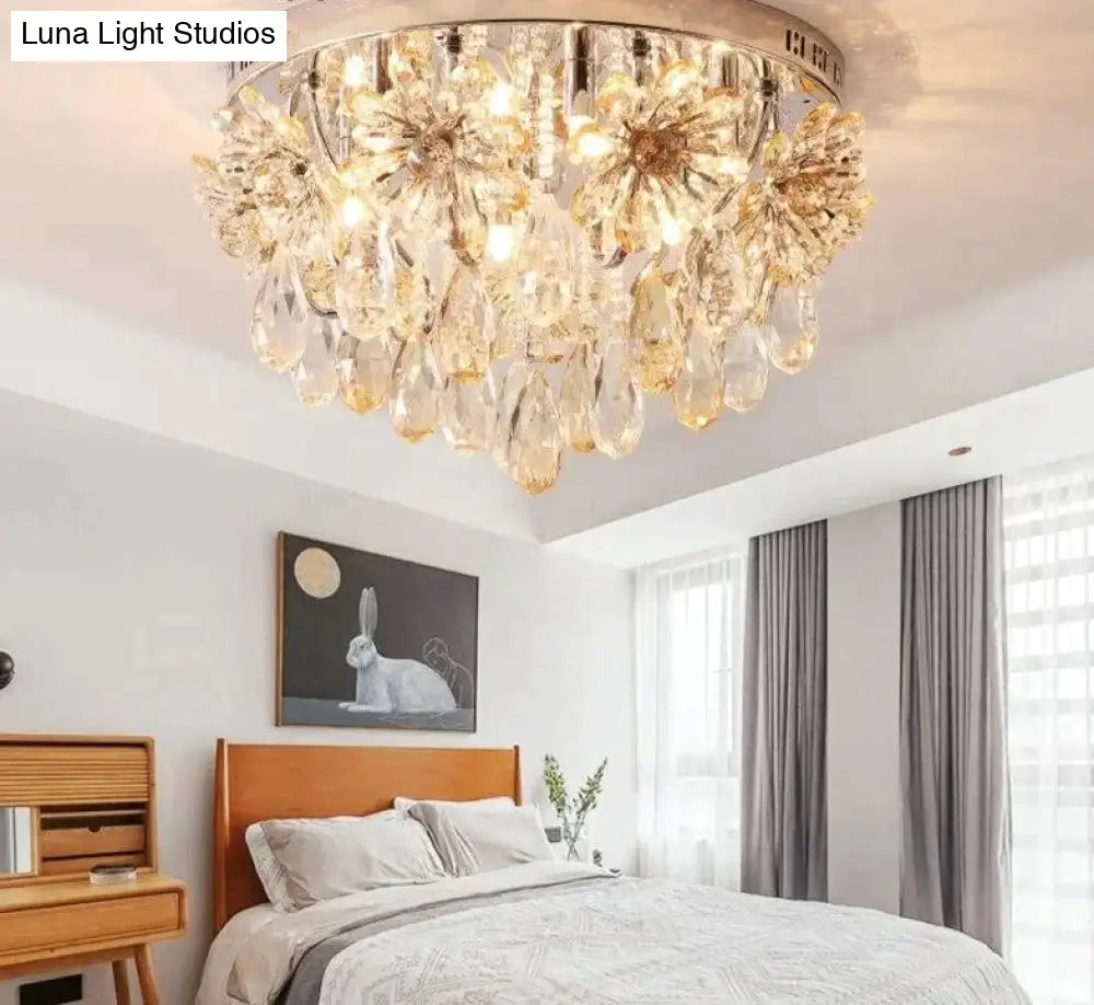 Postmodern Crystal Ceiling Lights For Home Flower Crystals Bedroom Decor Nordic Lamps Living Room