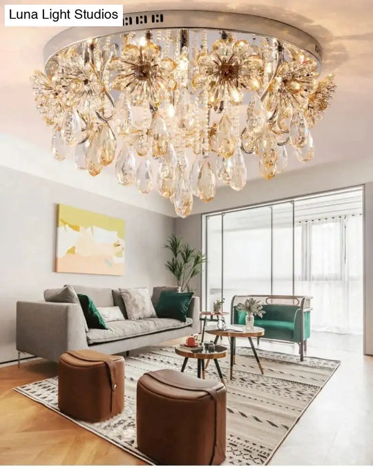 Postmodern Crystal Ceiling Lights For Home Flower Crystals Bedroom Decor Nordic Lamps Living Room