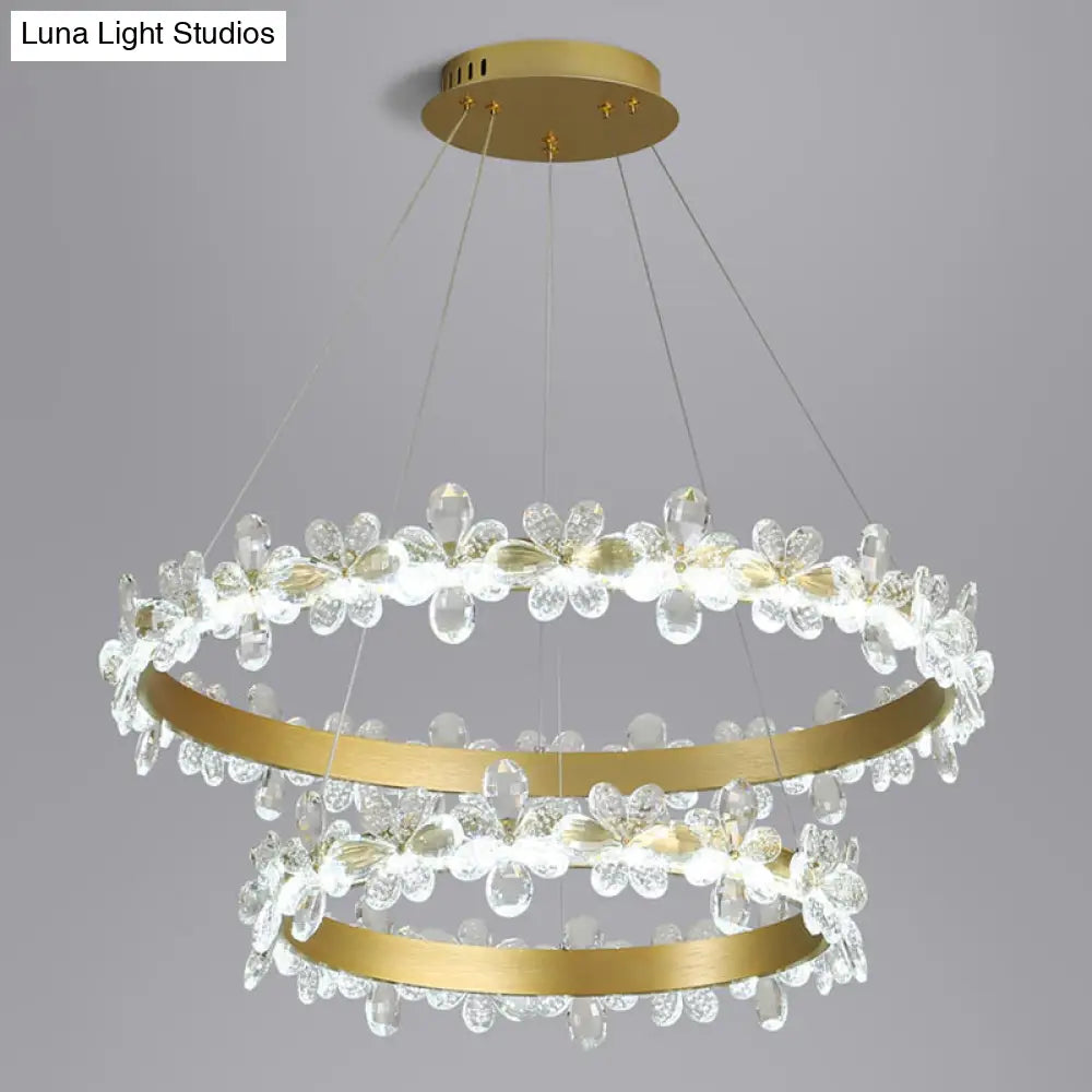 Postmodern Crystal Ceiling Pendant Chandelier In Gold With Led Warm/White Light - Dining Room