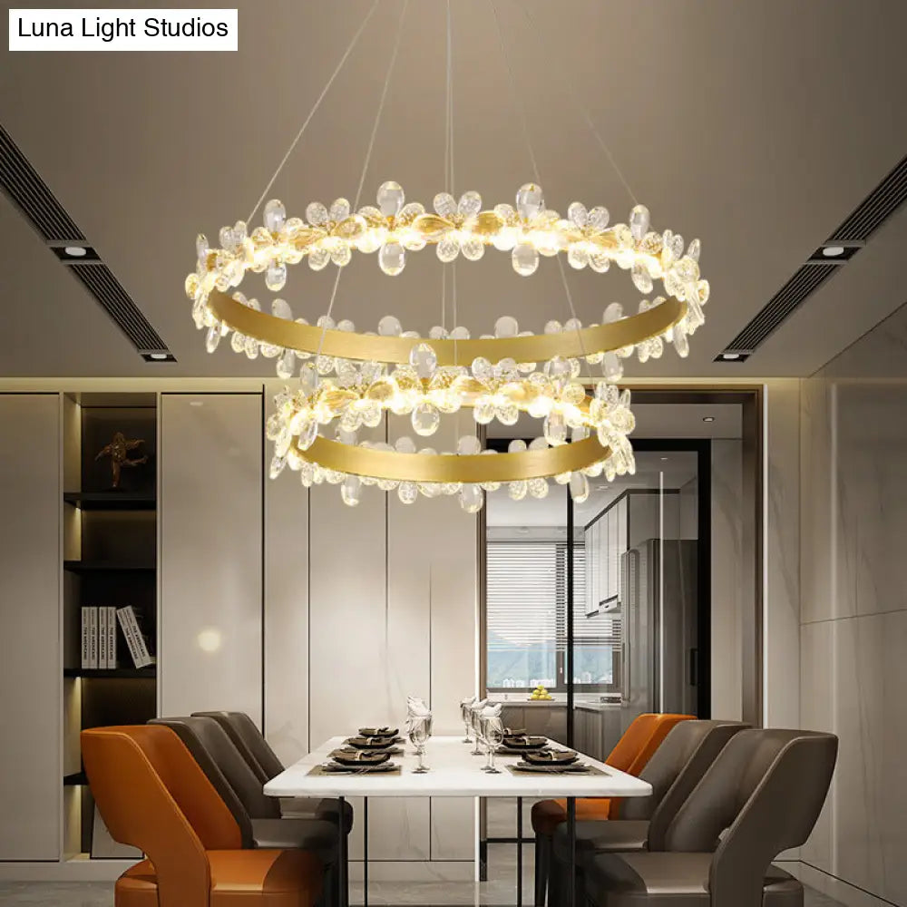 Postmodern Crystal Ceiling Pendant Chandelier In Gold With Led Warm/White Light - Dining Room