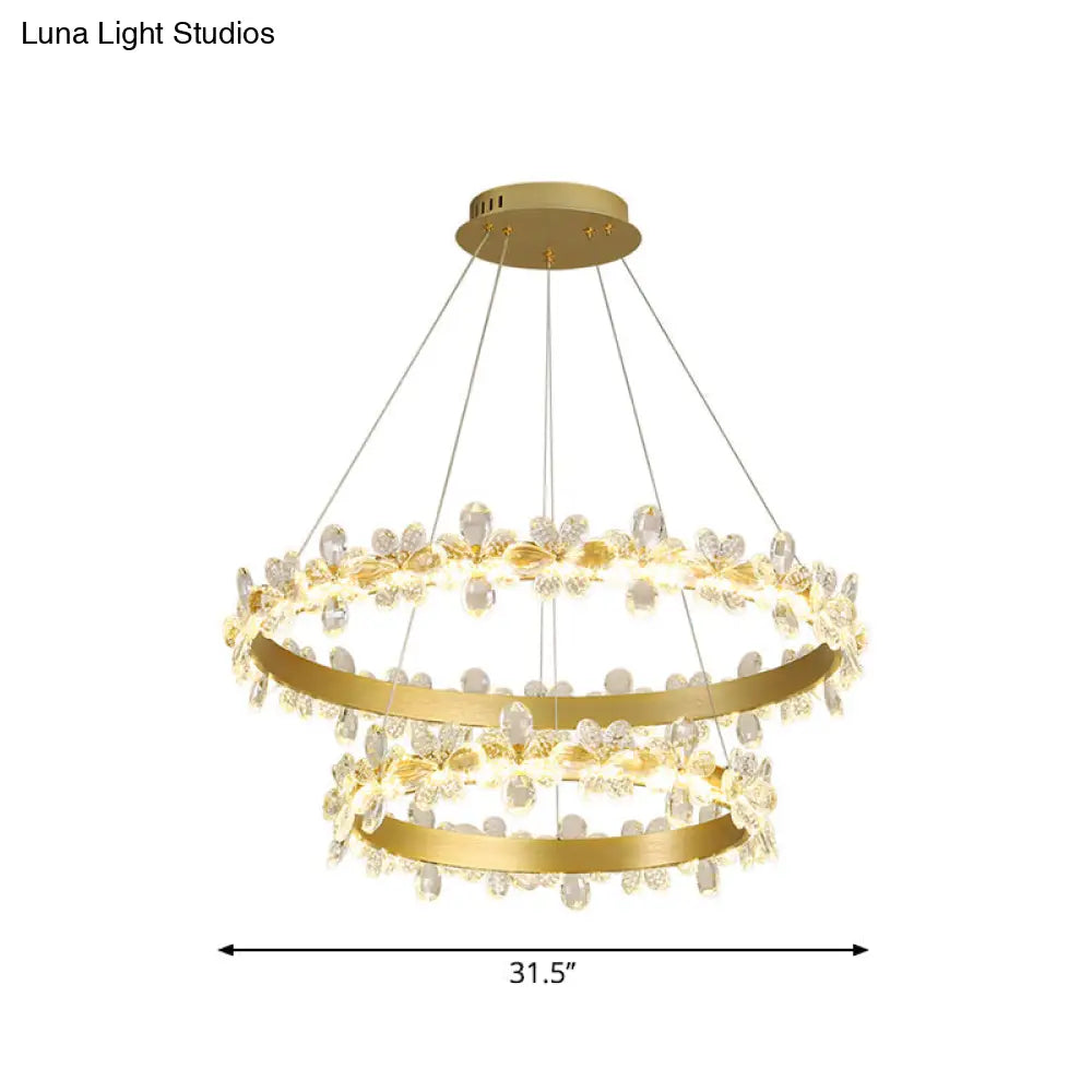 Postmodern Crystal Ceiling Pendant Chandelier In Gold With Led Warm/White Light - Dining Room