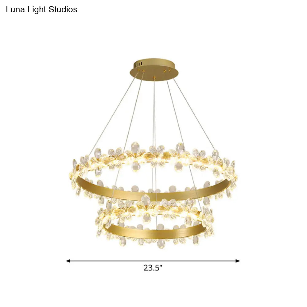 Postmodern Crystal Ceiling Pendant Chandelier In Gold With Led Warm/White Light - Dining Room