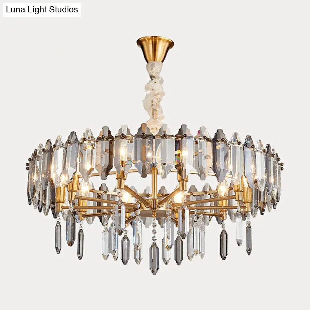 Postmodern Crystal Chandelier For Living Room With Clear Loop Shade