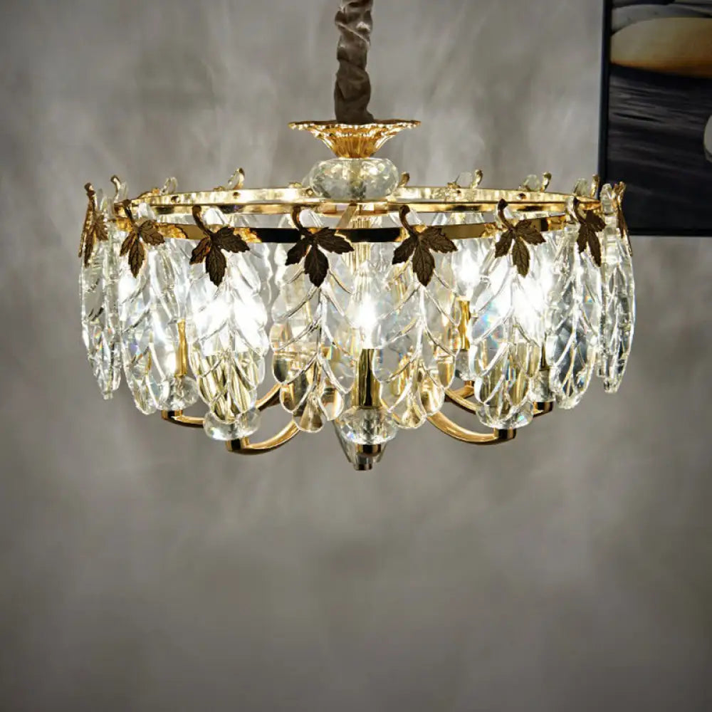 Postmodern Crystal Chandelier With 8 Gold Foliage Heads For Living Room
