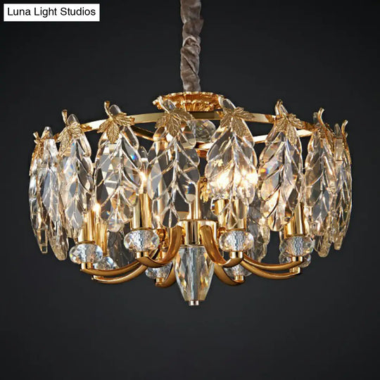 Postmodern Crystal Foliage Chandelier With 8 Gold Pendant Lights For Living Room