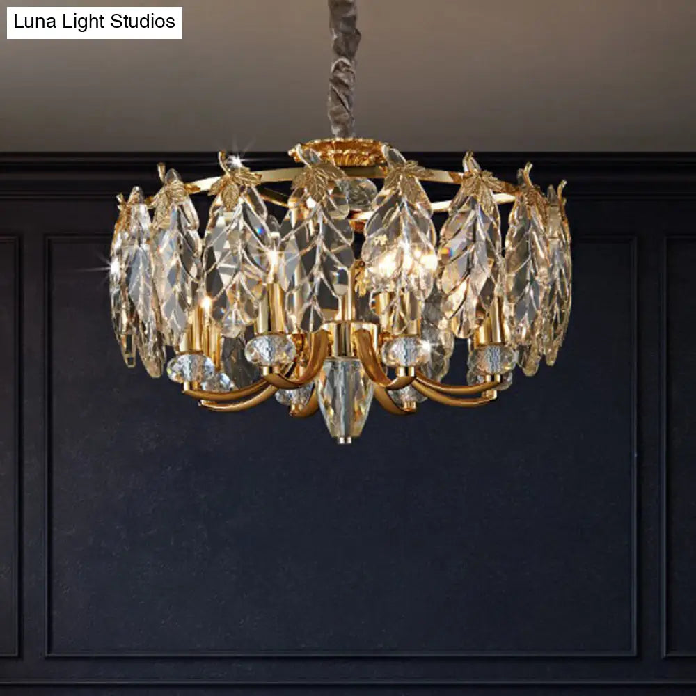 Postmodern Crystal Foliage Chandelier With 8 Gold Pendant Lights For Living Room