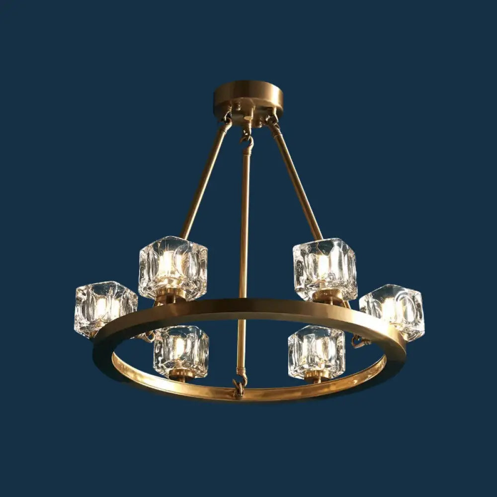 Postmodern Crystal Cube Gold Chandelier - Circle Dining Pendant With 6/12/28 Lights 6 /