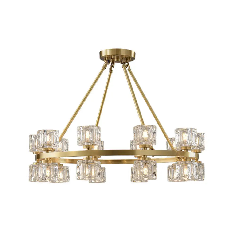 Postmodern Crystal Cube Gold Chandelier - Circle Dining Pendant With 6/12/28 Lights 20 /