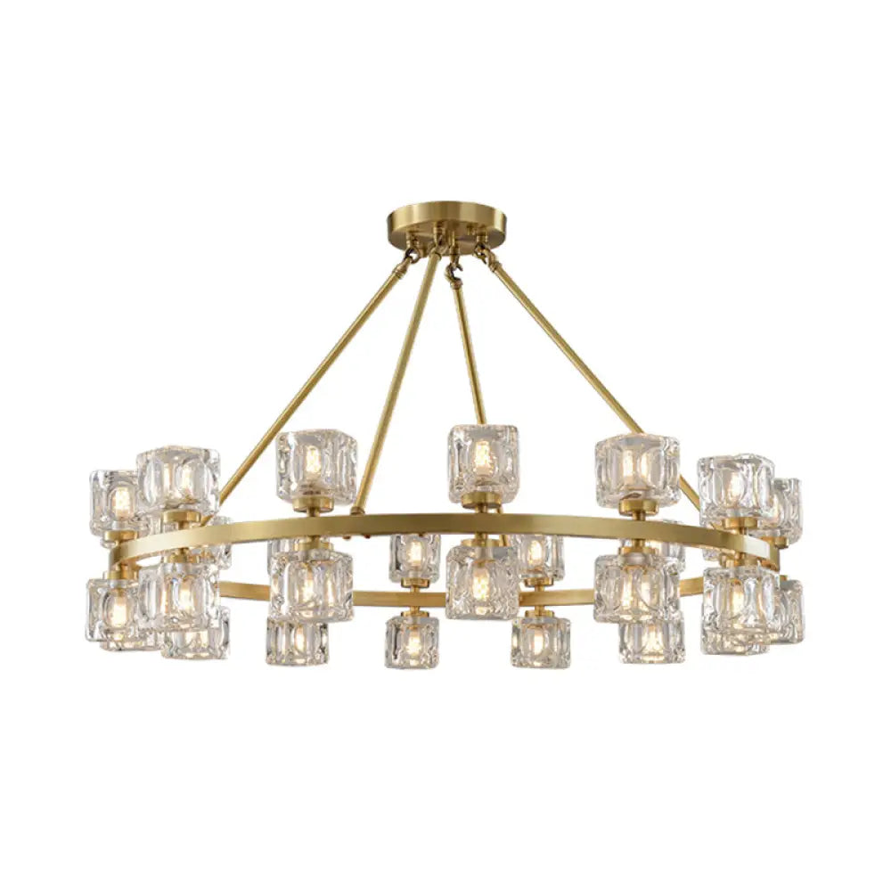 Postmodern Crystal Cube Gold Chandelier - Circle Dining Pendant With 6/12/28 Lights 28 /