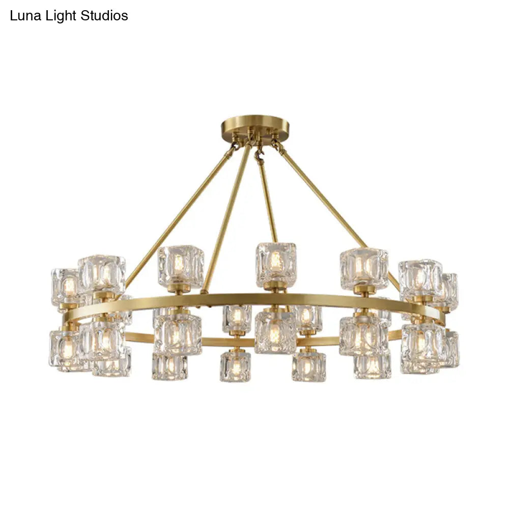 Postmodern Crystal Cube Gold Chandelier - Circle Pendant For Dining Room With 6/12/28 Lights 28 /