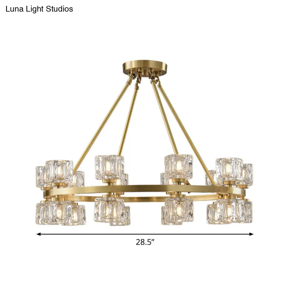 Postmodern Crystal Cube Gold Chandelier - Circle Pendant For Dining Room With 6/12/28 Lights