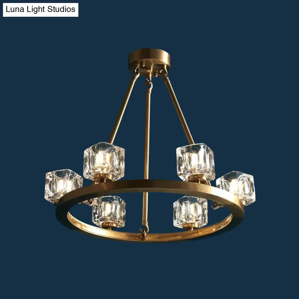 Postmodern Crystal Cube Gold Chandelier - Circle Pendant For Dining Room With 6/12/28 Lights 6 /