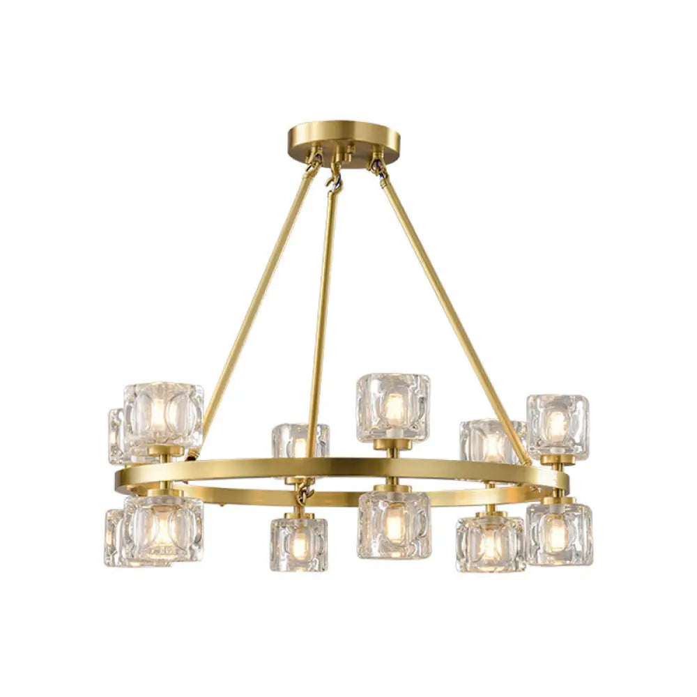 Postmodern Crystal Cube Gold Chandelier - Circle Dining Pendant With 6/12/28 Lights 12 /