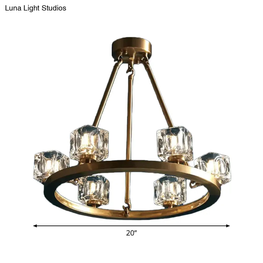 Postmodern Crystal Cube Gold Chandelier - Circle Pendant For Dining Room With 6/12/28 Lights